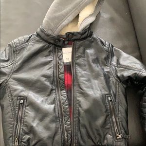Abercrombie black leather jacket with flannel